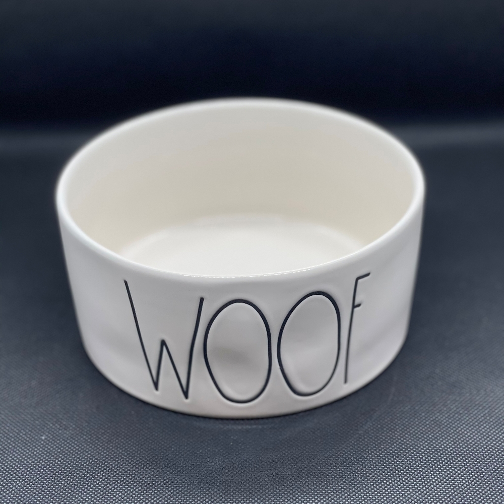 Rae dunn "woof" dog bowl